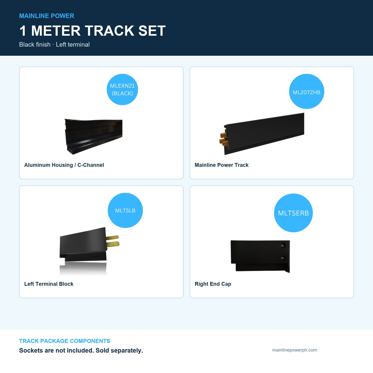 Mainline Power Track Set - 1 Meter - Black - Left Terminal
