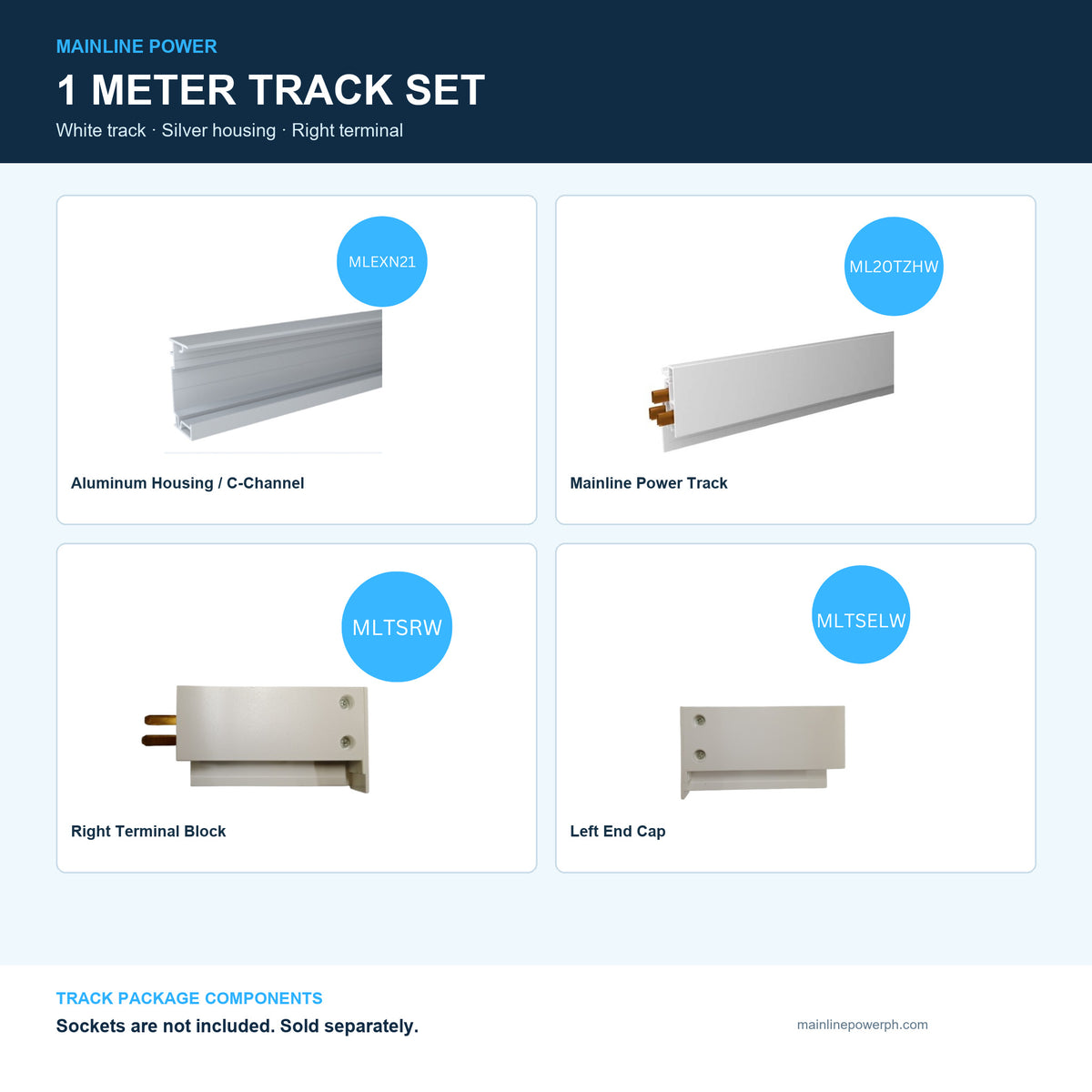 Mainline Power Track Set - 1 Meter - White/Silver - Right Terminal