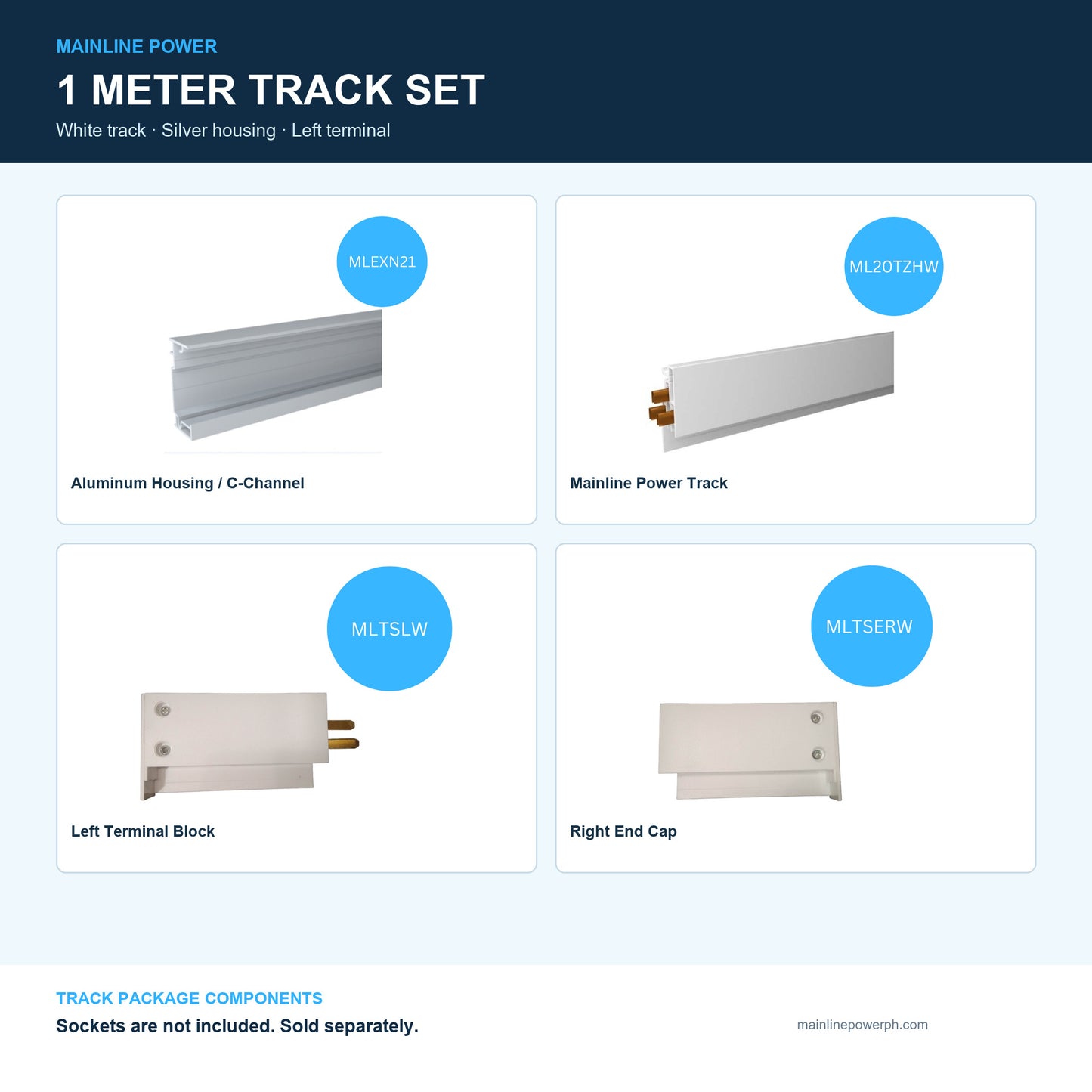 Mainline Power Track Set — 1 Meter — White/Silver — Left Terminal