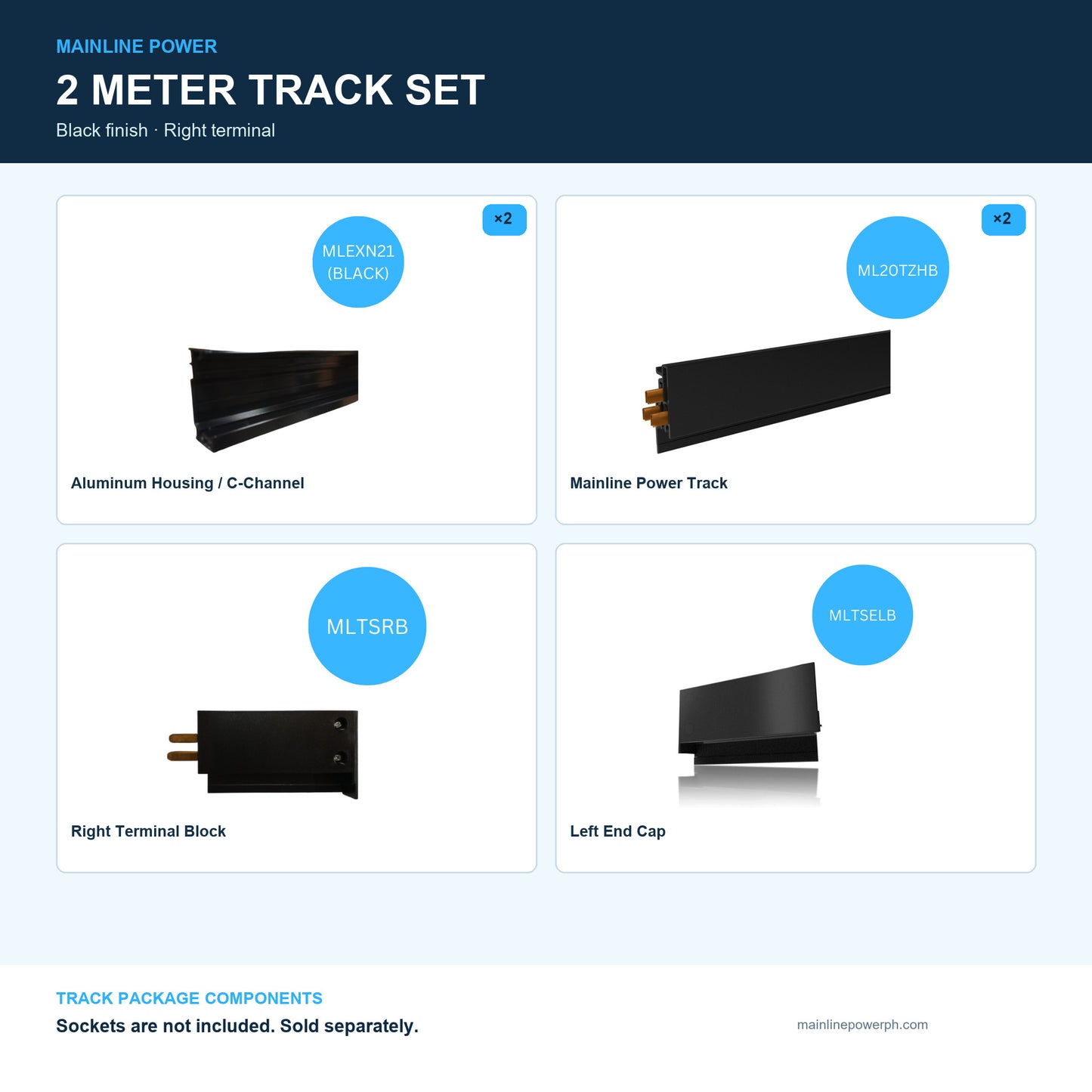 Mainline Power Track Set - 2 Meters - Black - Right Terminal