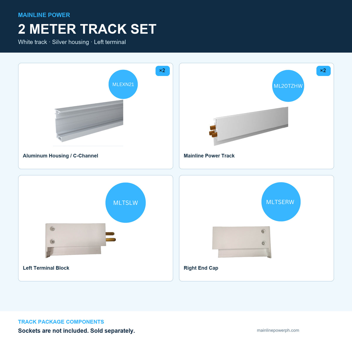Mainline Power Track Set - 2 Meters - White/Silver - Left Terminal