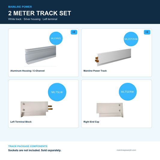 Mainline Power Track Set - 2 Meters - White/Silver - Left Terminal