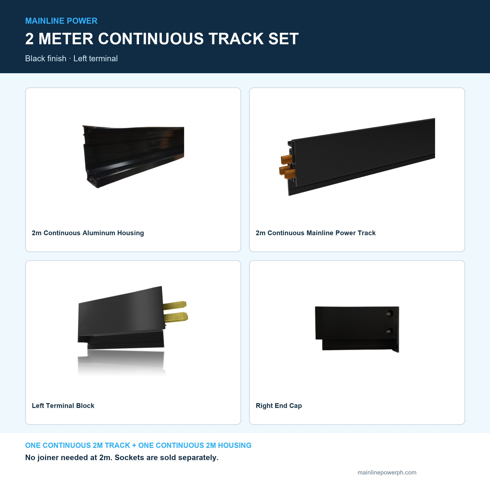 Mainline Power Track Set - 2 Meters - Black - Left Terminal