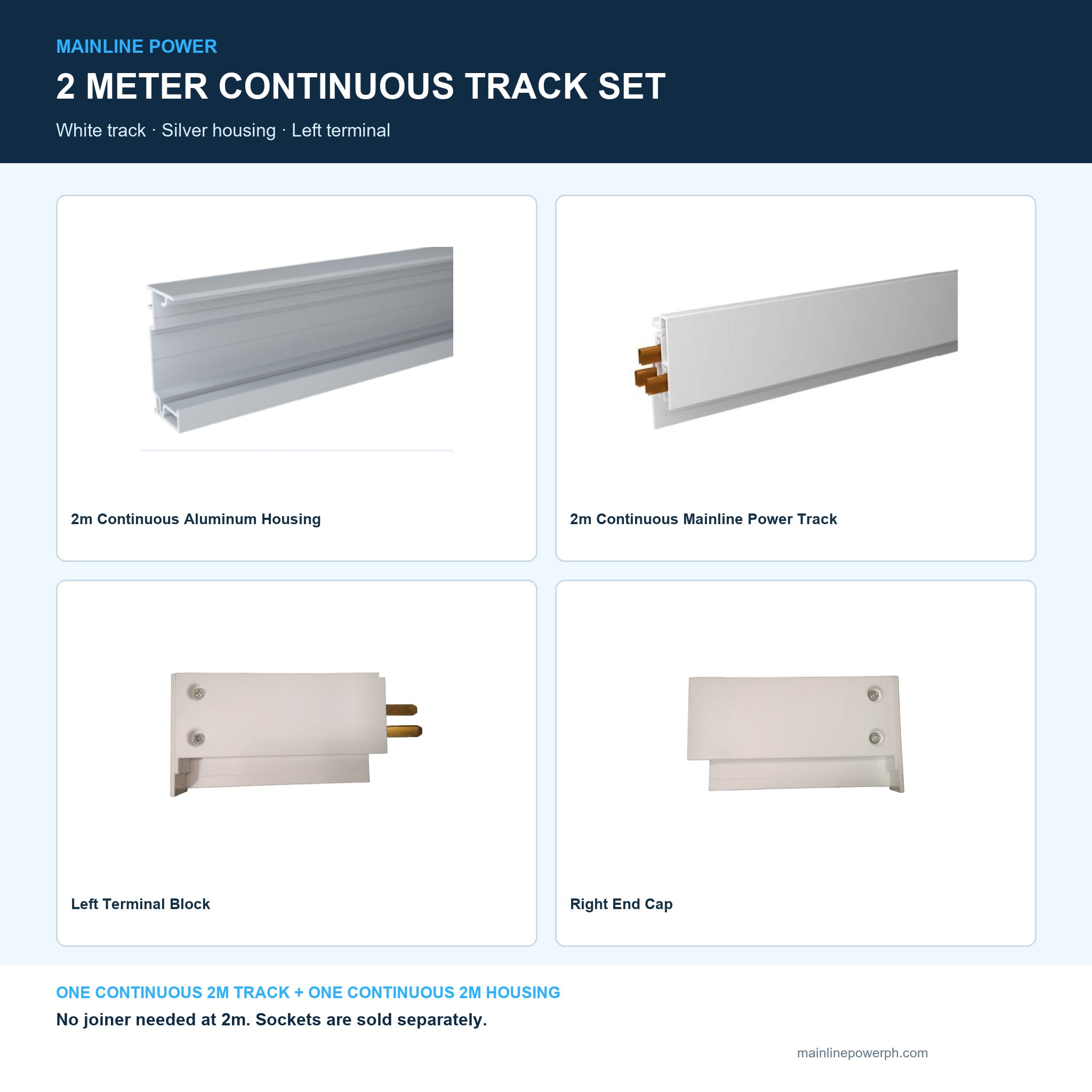 Mainline Power Track Set - 2 Meters - White/Silver - Left Terminal